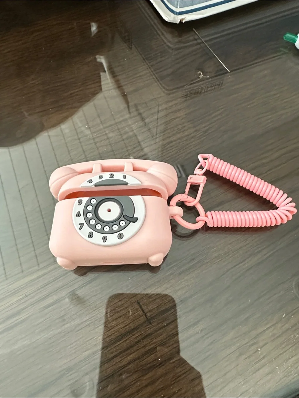 Retro Telephone Pink AirPods Case with Coiled Strap